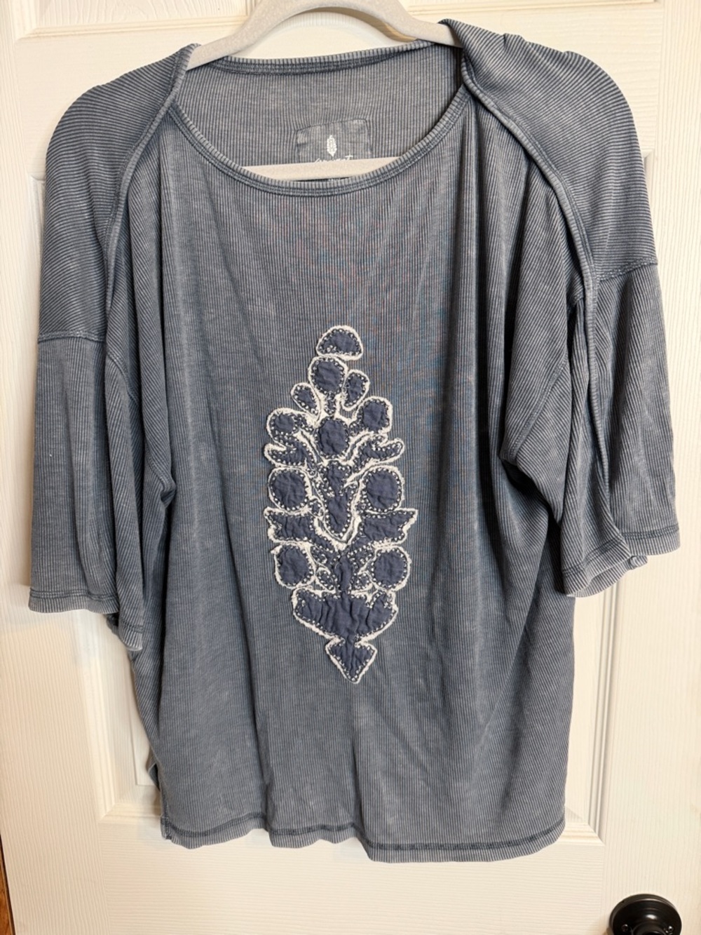 FP Movement by Free People Blue Embroidered Ribbed Top